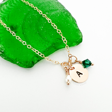 Load image into Gallery viewer, Stamped Initial & Birthstone Necklace