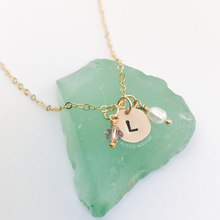Load image into Gallery viewer, Stamped Initial & Birthstone Necklace - Aussie Wahine