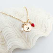 Load image into Gallery viewer, Stamped Initial & Birthstone Necklace