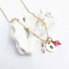 Load image into Gallery viewer, Stamped Initial & Birthstone Necklace