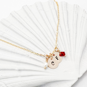 Stamped Initial & Birthstone Necklace