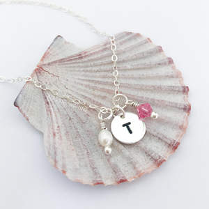 Stamped Initial & Birthstone Necklace - Aussie Wahine