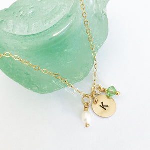 Stamped Initial & Birthstone Necklace - Aussie Wahine