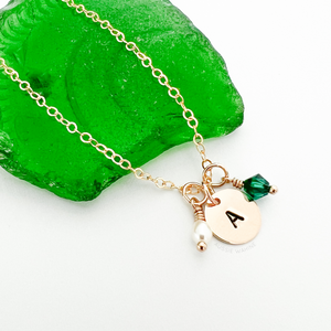 Stamped Initial & Birthstone Necklace