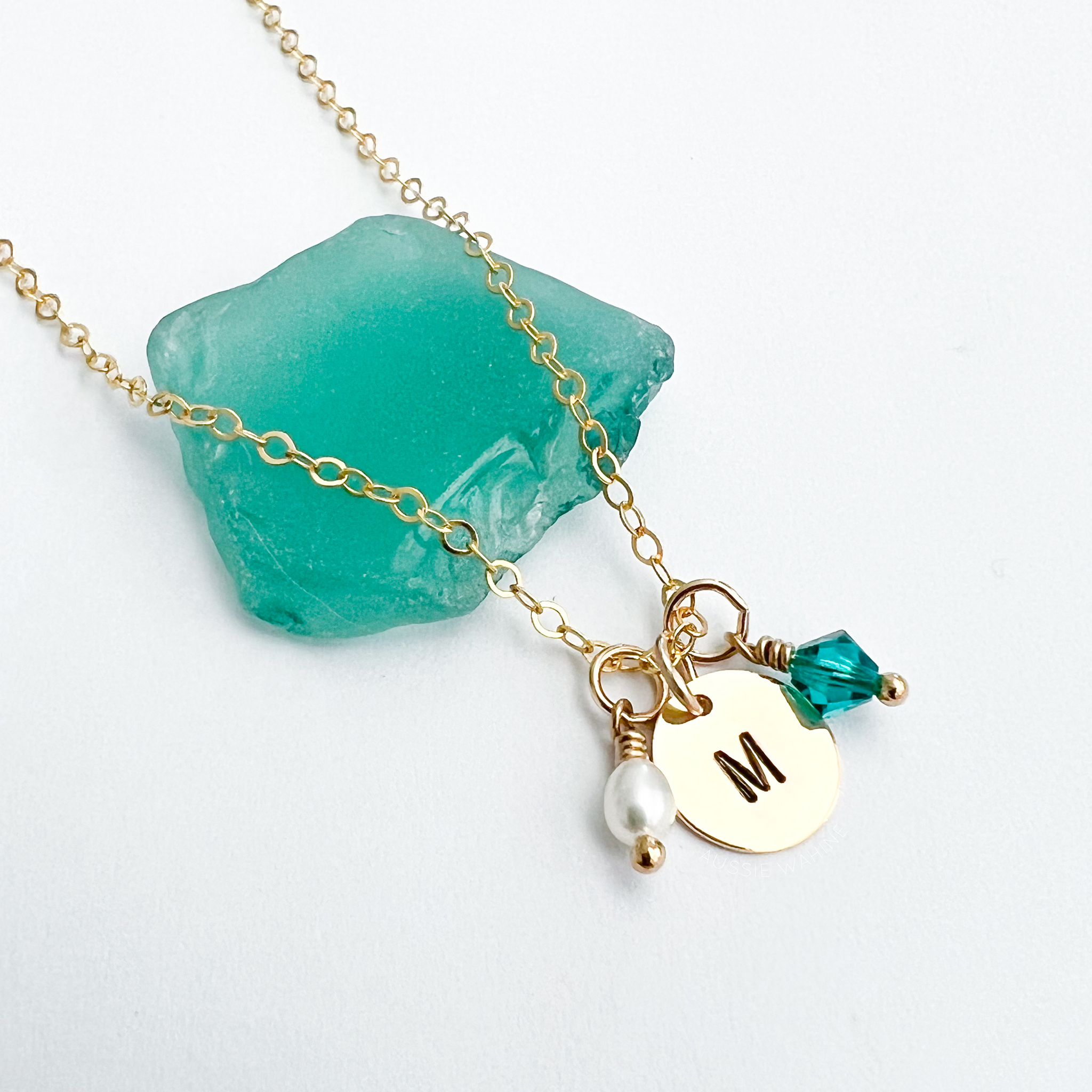 Stamped Initial Birthstone Necklace Aussie Wahine