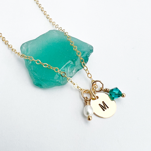 Stamped Initial & Birthstone Necklace