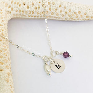 Stamped Initial & Birthstone Necklace - Aussie Wahine