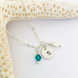 Stamped Initial & Birthstone Necklace - Aussie Wahine