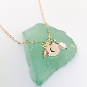 Stamped Initial & Birthstone Necklace - Aussie Wahine