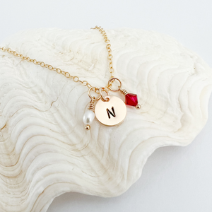 Stamped Initial & Birthstone Necklace