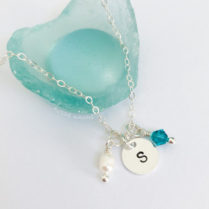 Stamped Initial & Birthstone Necklace - Aussie Wahine