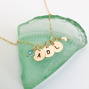 Stamped Initial & Birthstone Necklace - Aussie Wahine