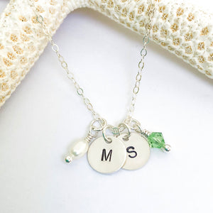 Stamped Initial & Birthstone Necklace - Aussie Wahine