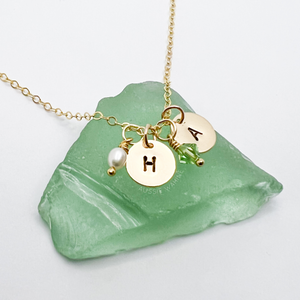 Stamped Initial & Birthstone Necklace - Aussie Wahine